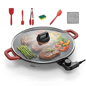 Portable Electric Comal, Indoor Smokeless Korean BBQ Grill, Non-stick Griddle for Tortillas, Adjustable Temperature Control, Asador de Carne