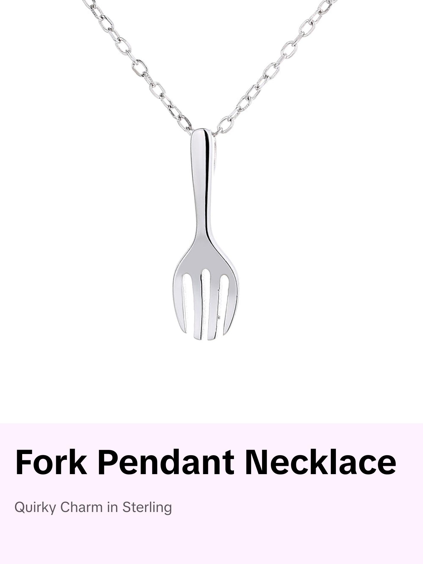 Amy & Annette Sterling Silver Fork Pendant Necklace with Simple Design and Chain