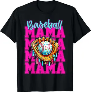 Baseball Mama Ice Cream Drip Funny Baseball Mother's Day Casual Short Sleeve Cotton T-Shirt