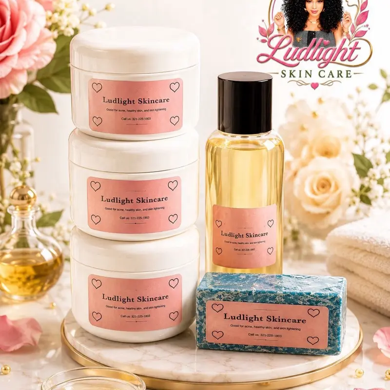 Ludlight Skincare Complete Kit for Adults - 12 oz Hydrating Cleanser Oil, 4 oz Anti-Aging Face Cream, 2 x 8 oz Skin Repair Body Creams, 1 Soap