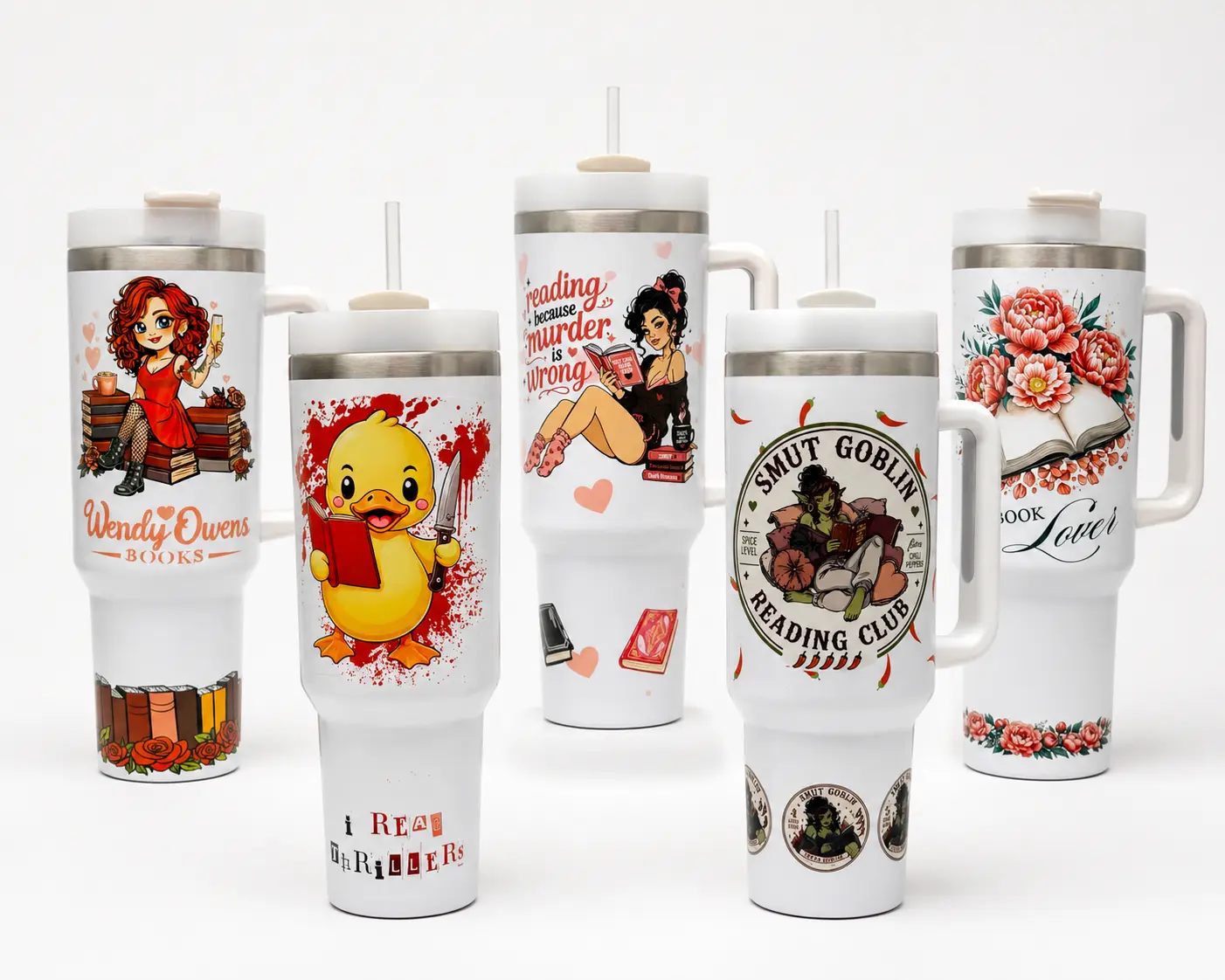 40oz Sublimated Tumbler | Bookish Stainless Steel Cup with Handle