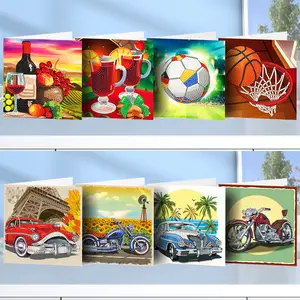 8PCS DIY Diamond Painting Greeting Card Set Festival Party Designs Rhinestone Diamond Art Mosaic Postcards Creative Birthday & Thanksgiving Card Kit