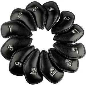 Craftsman Golf Thick Synthetic Leather Iron Head Covers Set - 12pcs, Fits All Brands Golf Club Head Protector Gift for Men Women