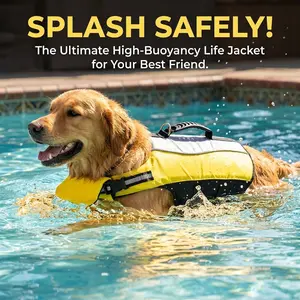 Koogal Dog Life Jacket High Buoyancy Pet Safety Vest with Rescue Handle and Chin Strap, Detachable Foam Swimwear, Reflective Float Coat for Dogs 8-90 Lbs