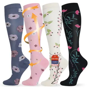 ISUNIE Compression Socks for Men & Women - 4 Pairs, 15-20 mmHg   Striped   Sports Knee High Socks, Soft, Breathable & Supportive for Running, Workout, Training & Athletic Use，Spring
