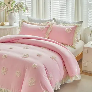 Elegant Floral Embroidered Bedding Set, Includes 1 Fitted Sheet and 1/2 Pillowcases, Luxurious Soft Comfortable Bedroom Decor, Bed Sheets Set, Bedsheet Sets