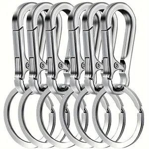 Set of 6 Metal Clip Key Rings, Detachable Key Rings, Metal Keychains, Heavy Duty Keychain, Carabiner Key Ring Clips, Universal for Both Men And Women.