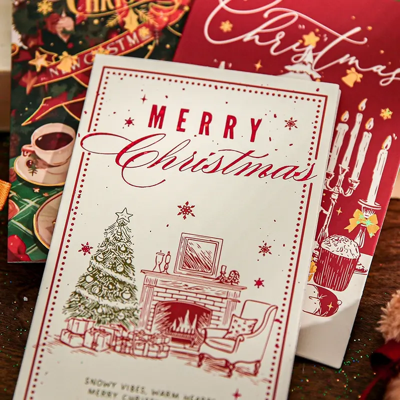 Paper Master Christmas Candlelight Series Rectangular Greeting Cards Set of 4, Festive Holiday Card Collection, Perfect for Xmas Wishes