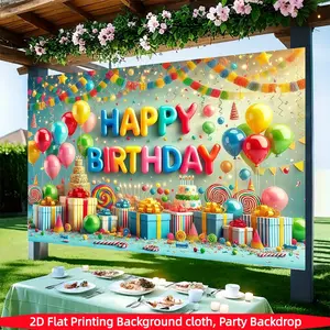 Birthday party joyful atmosphere background cloth, colorful balloon polyester material banner, suitable for living rooms, bedrooms, offices, outdoor parties and holiday gifts, holiday party decoration, photo booth props home decoration, room decoration
