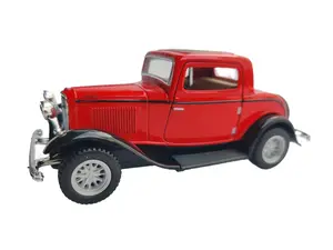 KINSMART 1932 Ford 3-Window Coupe 1:34 Scale Die-Cast Metal & Plastic Model Car with Openable Door Vibrant Red Officially Licensed Collectible