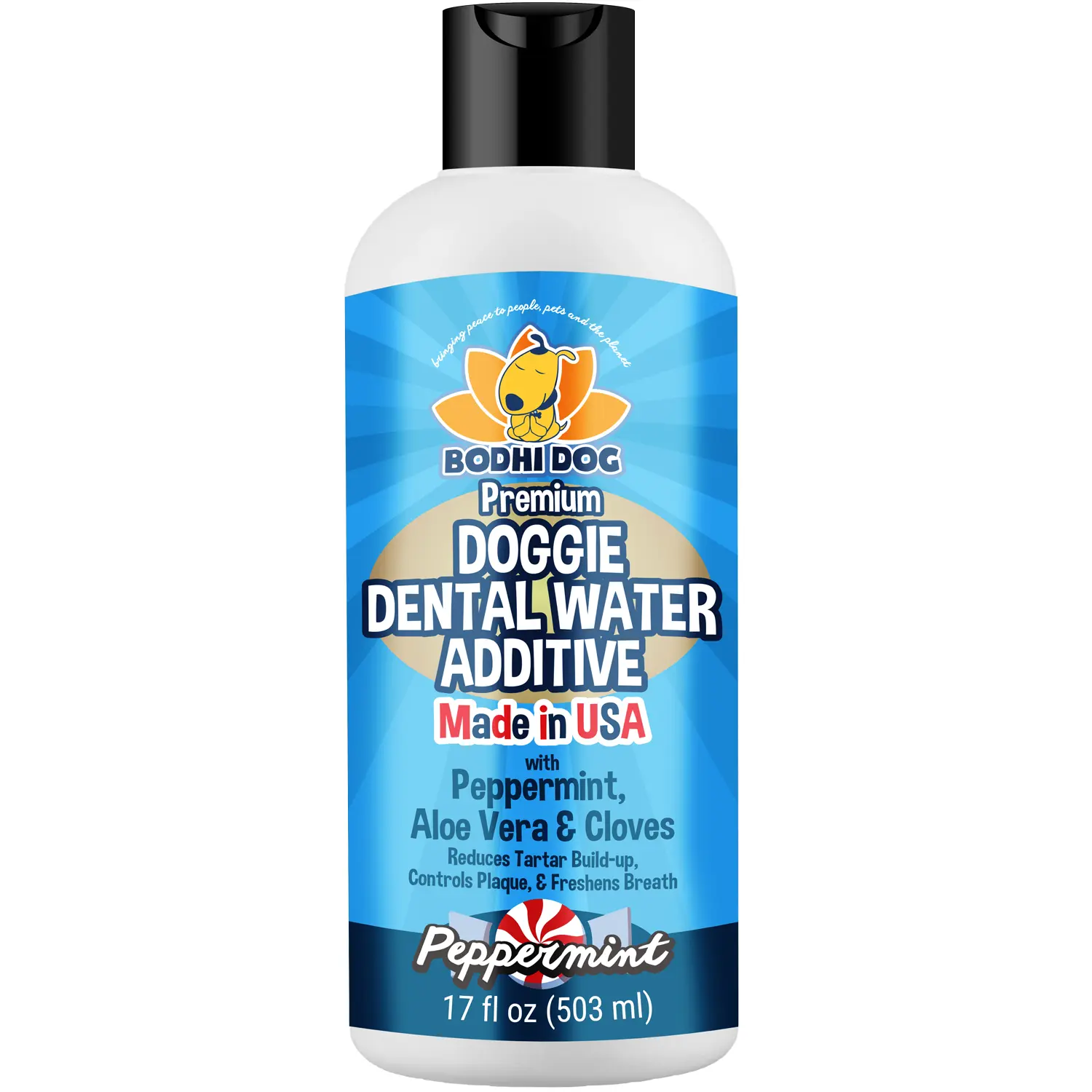 Peppermint Dental Water Additive - Freshens Breath, Reduces Tartar Build Up & Oral Care Cleaner for Dogs & Pets - Made in the USA by Bodhi Dog