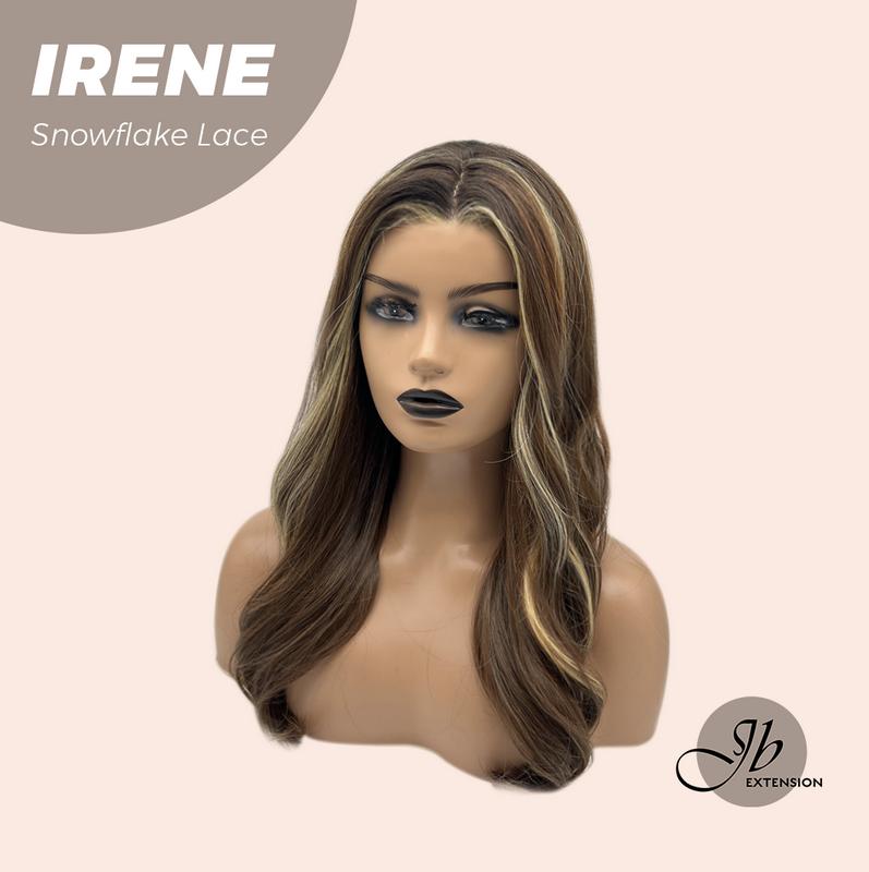 JBEXTENSION 20 Inches Caramel Blonde Highlight Pre-Cut T Part Snowflake Lace Frontlace Glueless Wig IRENE SNOWFLAKE【BENDY EAR TABS】