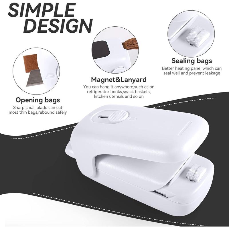 Mini Bag Sealer,  Handheld Heat Vacuum Sealer, 2 in 1 Heat Sealer and Cutter with Lanyard, Portable Bag Resealer Machine for Plastic Bags Food Storage Snacks Freshness (2xAA Batteries Included)