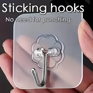 20-Piece Invisible Wall Hooks Set, Plastic Storage Organizer Key Holder for Keys Hats Towels, Easy Install No Drilling Self-Adhesive, Bathroom Bedroom Office Kitchen