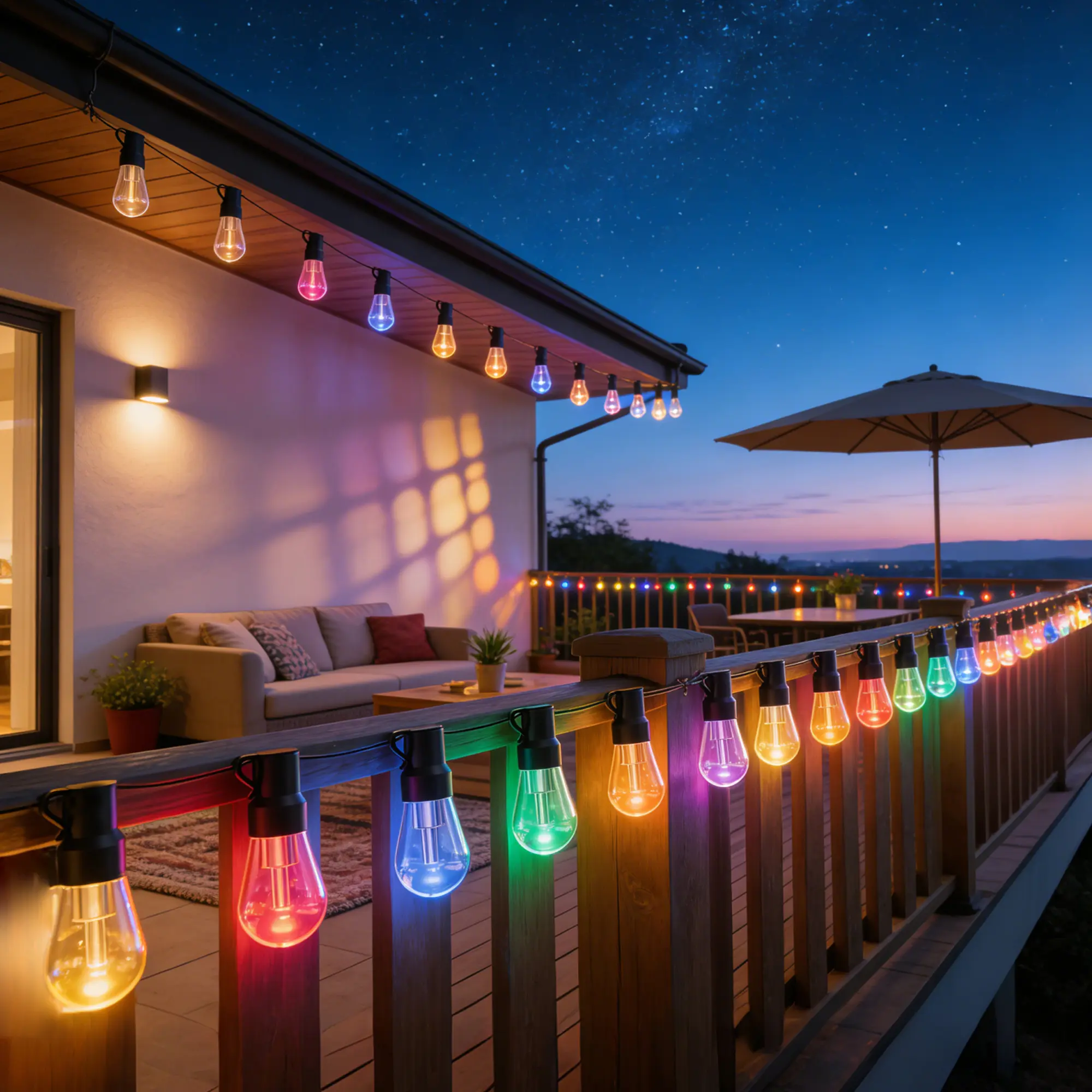 RGB LED Outdoor String Lights IP67 Waterproof 150FT 200FT 300FT 400FT App Remote Control Patio Lights for Backyard Party Garden