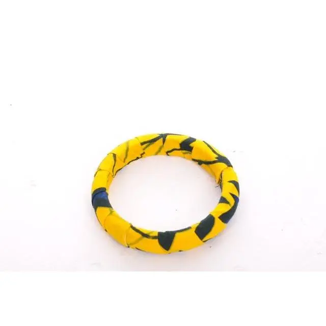 Yellow Blue African Print Ankara Bangle-DPBG3010C