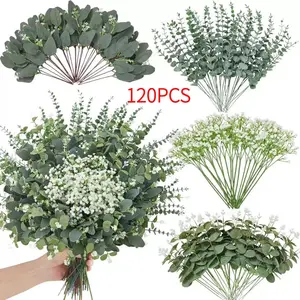 120 Pcs Mixed Artificial Eucalyptus Stems, Babys Breath Flowers for Weddings, DIY Bouquets, Home Decor, Fake Greenery, Fake Plant Decoration