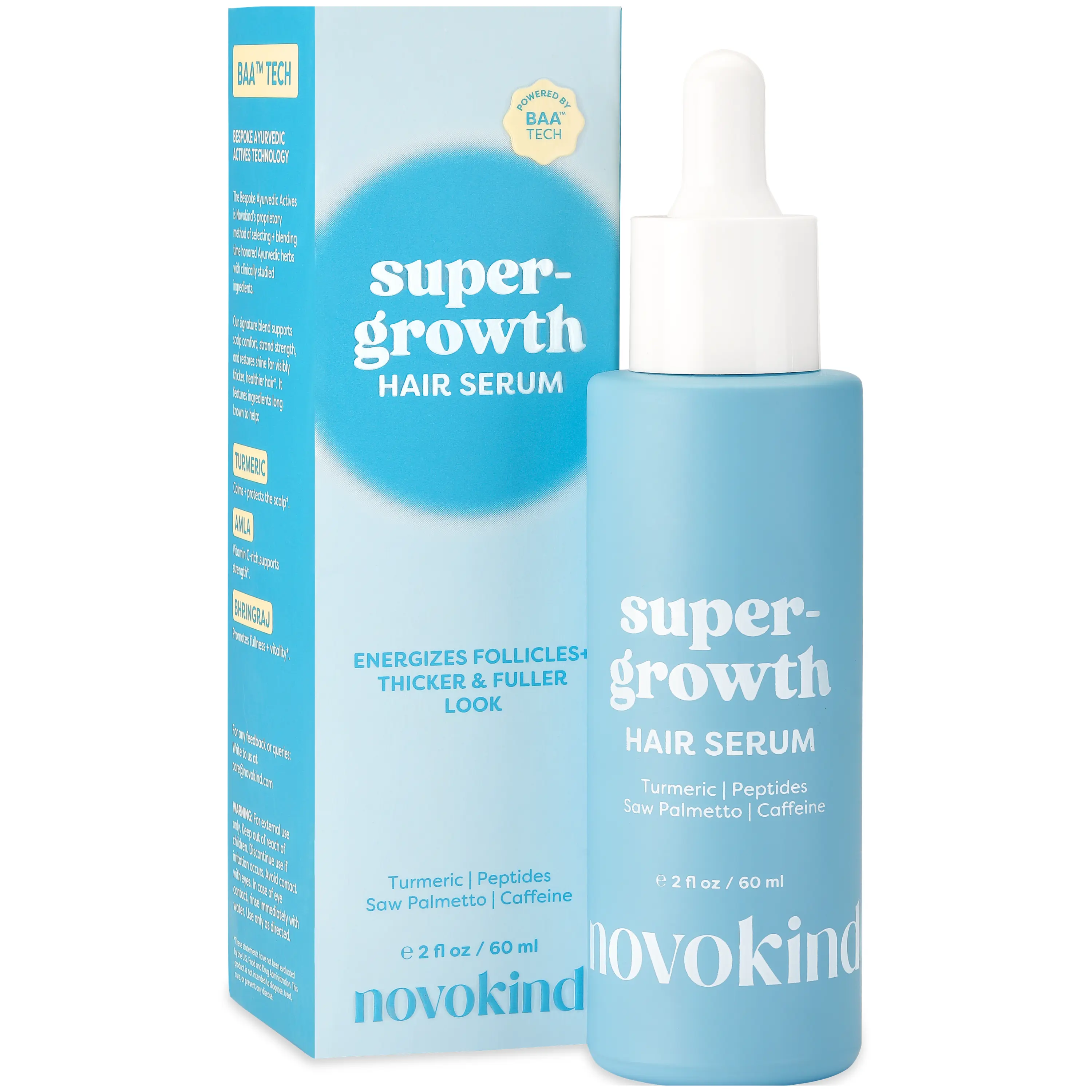 Novokind Hair Growth Serum | Caffeine, Peptides, Rosemary, Turmeric | Water Based Scalp Serum for Thinning Hair | Promotes Thicker & Fuller Look | Lightweight & Non-Greasy Hair Serum for Women & Men 2 fl oz