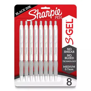 Sharpie 8ct S-Gel Pens Fashion White 0.7mm Black Ink: Art Stationery, Office Gel Pens, 8-Pack, Black Ink