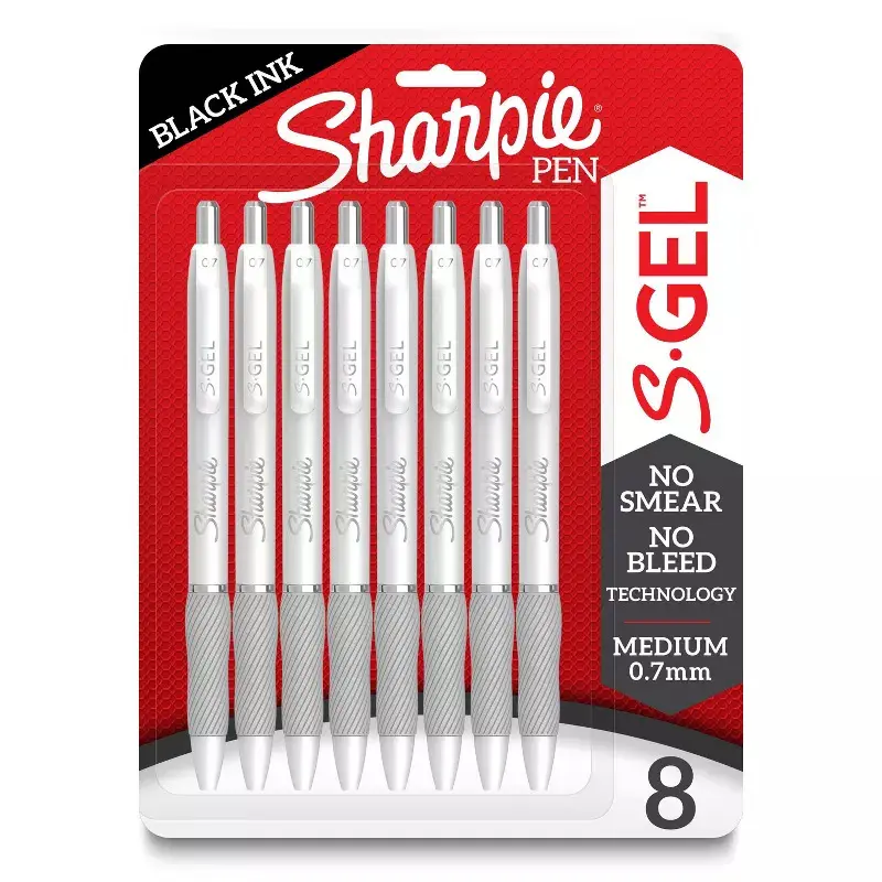 Sharpie 8ct S-Gel Pens Fashion White 0.7mm Black Ink: Art Stationery, Office Gel Pens, 8-Pack, Black Ink