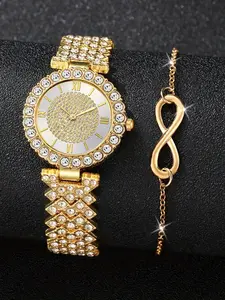 Luxurious Vintage Roman Elegant Quartz Women's Watch Bracelet Set, Infinity Symbol Bangle, Fashion Rhinestone Wristwatch, Anniversary Gift, Mother's Day Gift, Vintage Jewelry Set