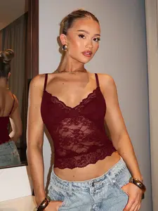 Vintage Lace V-Neck Sleeveless Short Top, Sheer Mesh Strapless Vest, Y2K Aesthetic Fashion, Retro Style Clothing, Casual Trendy Idea, Womenswear Underwear