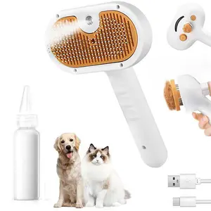 4 in 1 Steam Brush, Pet Spray Hair Removal Comb for Shedding & Grooming, Water Brush for Cats Dogs Small Animals Long Short Haired with One-Click Release Button(yellow)