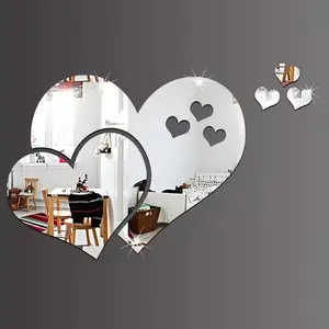 5pcs， Love shaped Heart shaped acrylic mirror wall sticker, creative Decorative background wall decoration, self-adhesive and removable, suitable for home decoration, simple mirror wall sticker, fashionable decoration gift