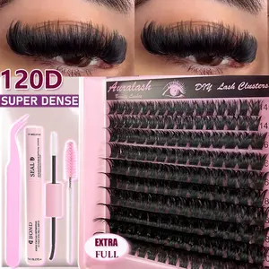 False Cluster Lashes 120D/100D, High-Quality Volume D Curl Lash Extensions Kit, Includes Tweezers, Glue & Brush, Easy DIY Application, Soft, Gentle on Eyes, Long-Lasting At-Home Lash Extension Set, Beginner Friendly / Salon Effect / Lightweight / DIY