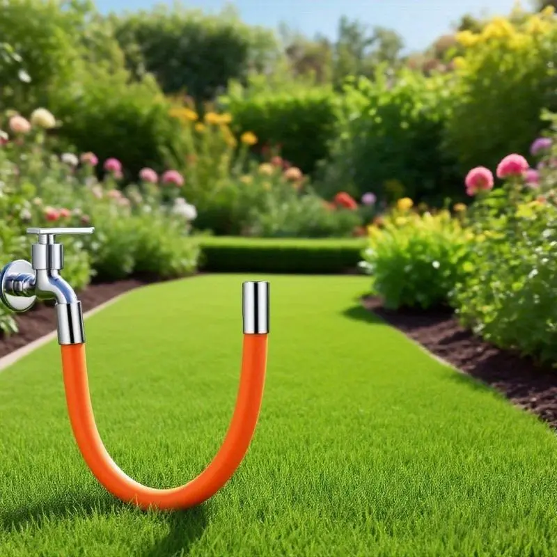 Rotating Garden Hose Faucet Extension Pipe with Anti-Splash Head - Durable Metal & PE, No Dead Angles, Easy Bend & Fix for Indoor/Outdoor Use, Gentle Irrigation Experience, Garden Hose Faucet, Outdoor Watering, Sleek Metallic Finish, Sturdy Construction