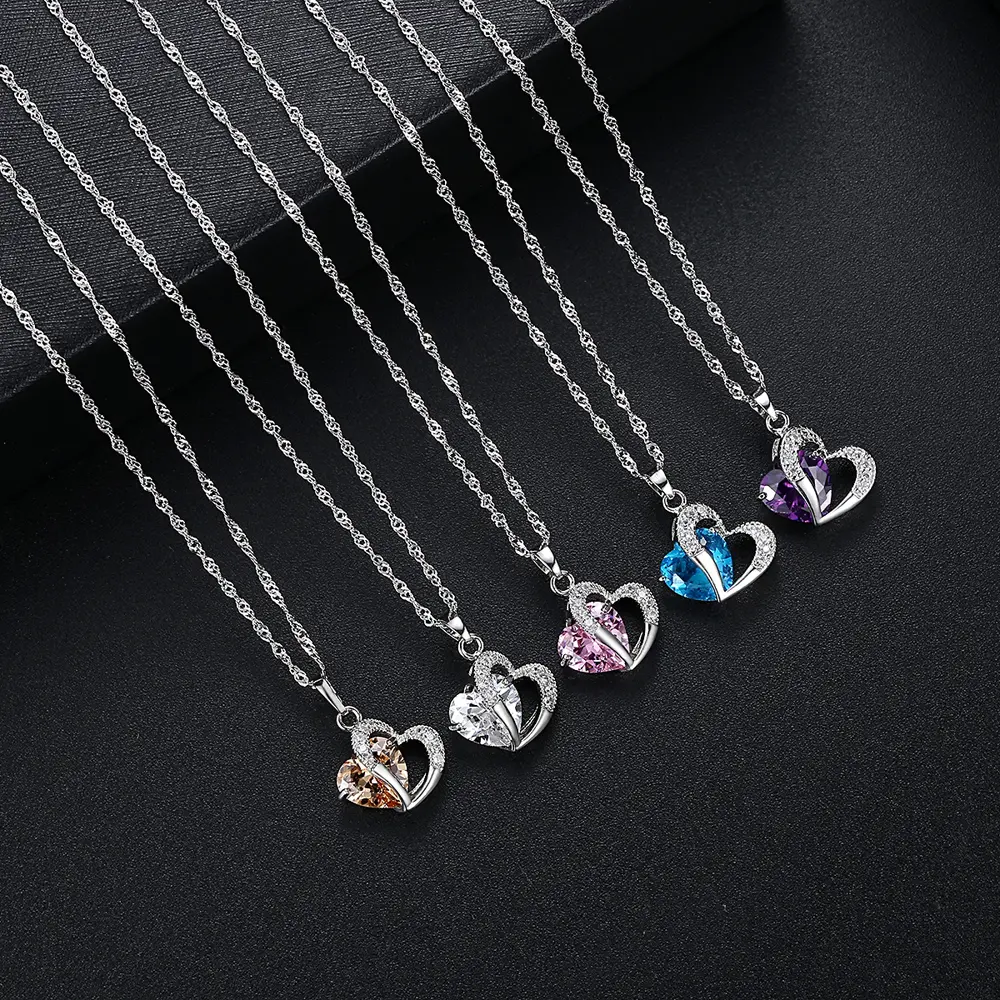 Colorful Crystal Heart Necklace, Beauiful Pendant Necklace, Great Gift for Wife, Girlfriend, Mom, Birthday, Anniversary, Christmas, Valentines Day