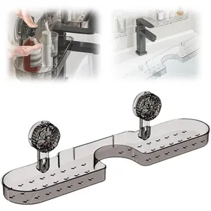 Corrugated Suction Cup Storage Holder No-Drill Wall Mounted Suction Cup Bathroom Storage Rack Shelf Acrylic Light Luxury Style Organizers and Storage Rack for Shower Caddy Kitchen Black