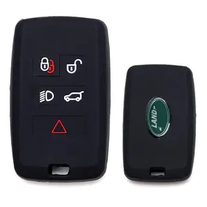 iJDMTOY Black Soft Silicone Key Fob Cover with White/Red Buttons For Land Rover 2018-up Range Rover, Sport, Evoque, Defender, Discovery Intelligent Smart Key