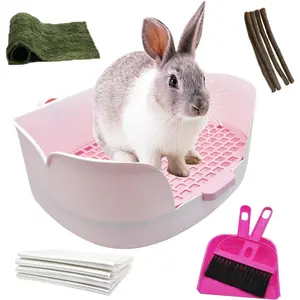 15.1"X11.0" Large  Litter Box,Plastic Square Rabbits Potty Trainer with Bigger Pan Bunny Corner Toilet Box with Small  Disposable Liner for Guinea Pigs Hamster Chinchilla()