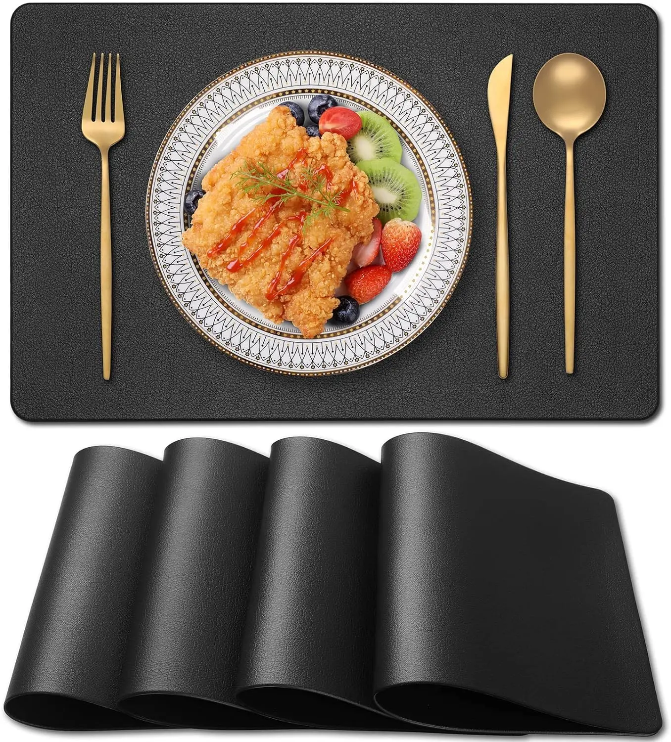 Set of 4 & 6 Heat Resistant Leather Table Mat Water Proof Placemats Wipeable Table Mats for Kitchen Table Decor - Non-Slip, Easy-Clean Floor Place Mats, 12x18 Inch Coasters Indoor Tableware Classic Rectangular