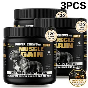 LISPOO 3PCS/2PCS/1PC 11-in-1 Muscle Gain Power Chews for Dogs, 120 Chews, High Protein Dog Supplement with Amino Acids, Daily Muscle Support Soft Chews for Puppies, Adult Dogs & All Breeds hair balls outdoorfun