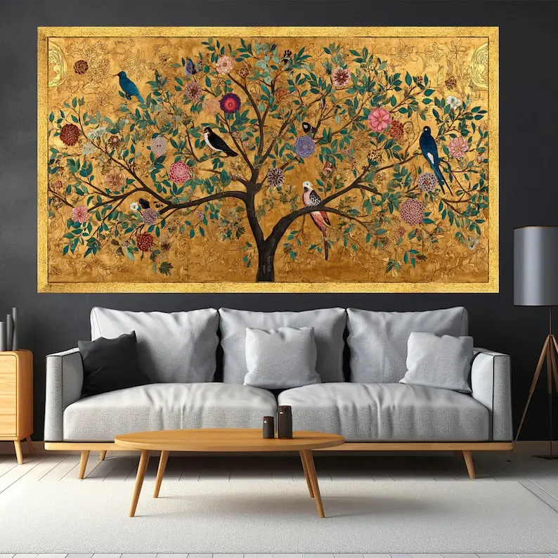 Gustav Klimt Golden Tree of Life Poster, Floral and Bird Wall Art Print, Ornamental Nature Scene, Elegant Home Decor [UNFRAMED]
