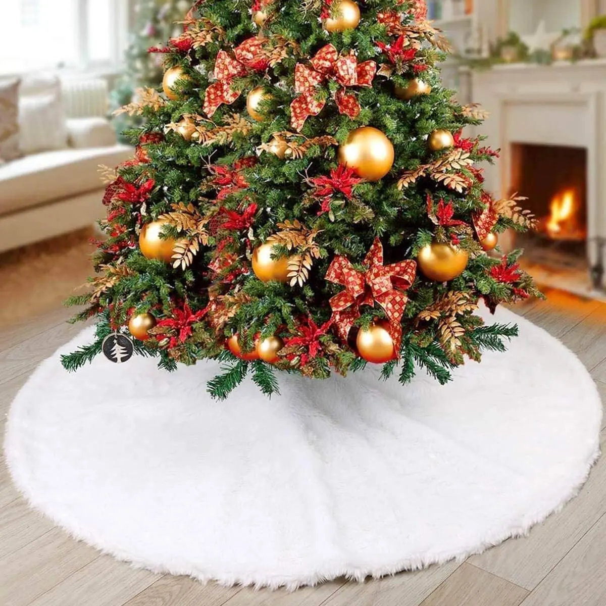 1pc-Faux Fur Christmas Tree Skirt White Plush Skirt for Merry Christmas Party Christmas Ornaments Christmas Tree Decoration