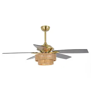 52" Danube Farmhouse Golden Downrod Ceiling Fan DC Motor with Dimmable Light for Living Room