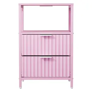 Modern Nightstand with US Standard Power Outlet, Grille Design, 2 Drawers & 1 Shelf, Iron & Wood Bedside Table, 15"×12"×24"