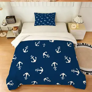 Nautical Anchor Duvet Cover Set, 2/3 Pieces (1 Duvet Cover + 1/2 Pillowcases, No Comforter or Pillow Inserts Included), Soft Breathable Microfiber Bedding, Suitable for Adults & Teens Bedroom, All-Season Use