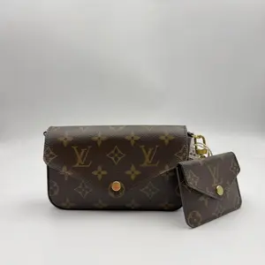 Pre-owned Louis Vuitton Pre‑owned Authentic Louis H5 Vuitton Monogram Canvas Wallet On Chain With Mini Pouch Luxury Crossbody BagH03857