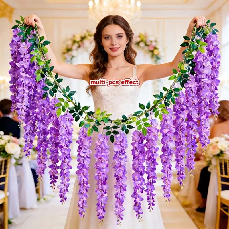 2pcs/set Outdoor Artificial Wisteria Vine Decoration - Vine Pattern, Dense Flowering, Double-Layer Plastic Garland, Realistic Faux Hanging Flowers for Weddings, Gardens, Balcony Hanging & Table Centerpiece