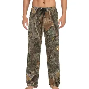 Men's Cotton Pajama Pants Soft Comfy Sleep & Lounge Pants Forest Camo Pjs Bottoms with Pockets