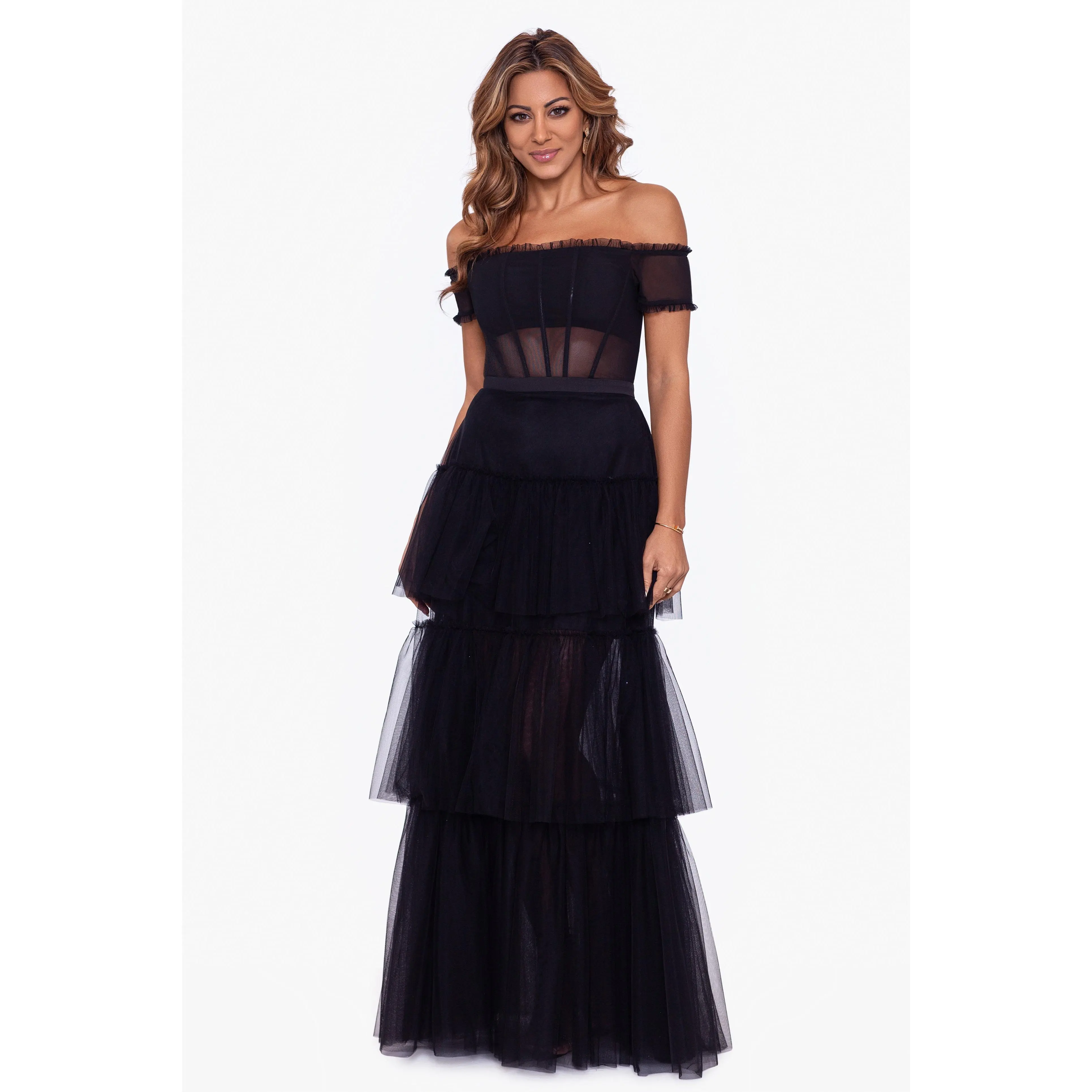 Betsy & Adam Ruffle Prom Dress A25047