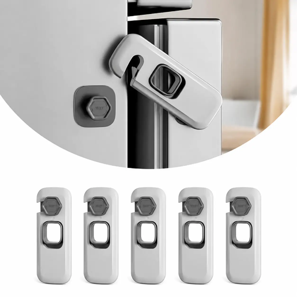 5 Pack Strong Adhesive Child Proof Fridge Locks, Tool-Free Install Baby Safety Cabinet Door Lock, Residue-Free Kids Safety Lock for Refrigerator Drawer Oven Cupboard, Practical Holiday Gift for Christmas Halloween Thanksgiving