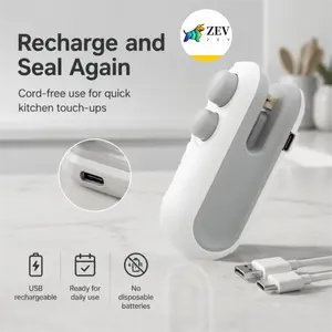 Rechargeable 2-in-1 Mini Bag Sealer with Cutter, White Plastic, Keep Food Fresh, Ideal for Sealing Snacks, Compact and Portable, Magnetic Fridge Storage