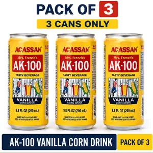 Mrs. French's AK-100 Vanilla Corn Drink - Sweet Creamy Caribbean Beverage 9.8 fl oz Pack of 3 and pack of 12 Ready-to-Drink Refreshing Taste