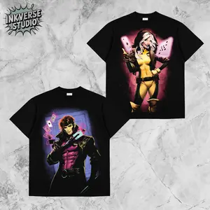 [ Couple ] InkVerse Limited Edition Gambit & Rogue Couple X-Men Comic Graphic Tee,Mutant Love Power Design T Shirt, Rogue Absorption & Gambit Cards Energy Art, Oversized Streetwear Unisex Tee, Vintage Superhero Style, Gift for X-Men Fans