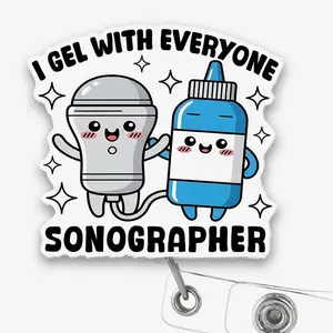 Sonographer Badge Reel I Gel with Everyone, Cute Ultrasound Tech Retractable ID Holder Clip, Medical Imaging Badge Accessory ZNE